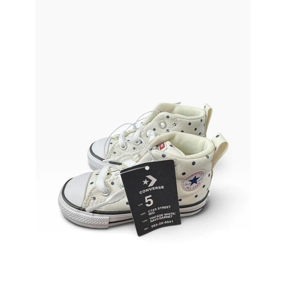 Converse Toddler Street Mid Polka Dot Vintage White Navy Garnet Infant 5 NEW